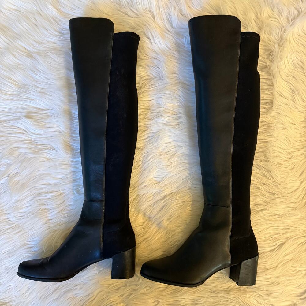 Stuart Weitzman City Block Over The Knee Boots Leather Stretch Heeled Black - Picture 7 of 13